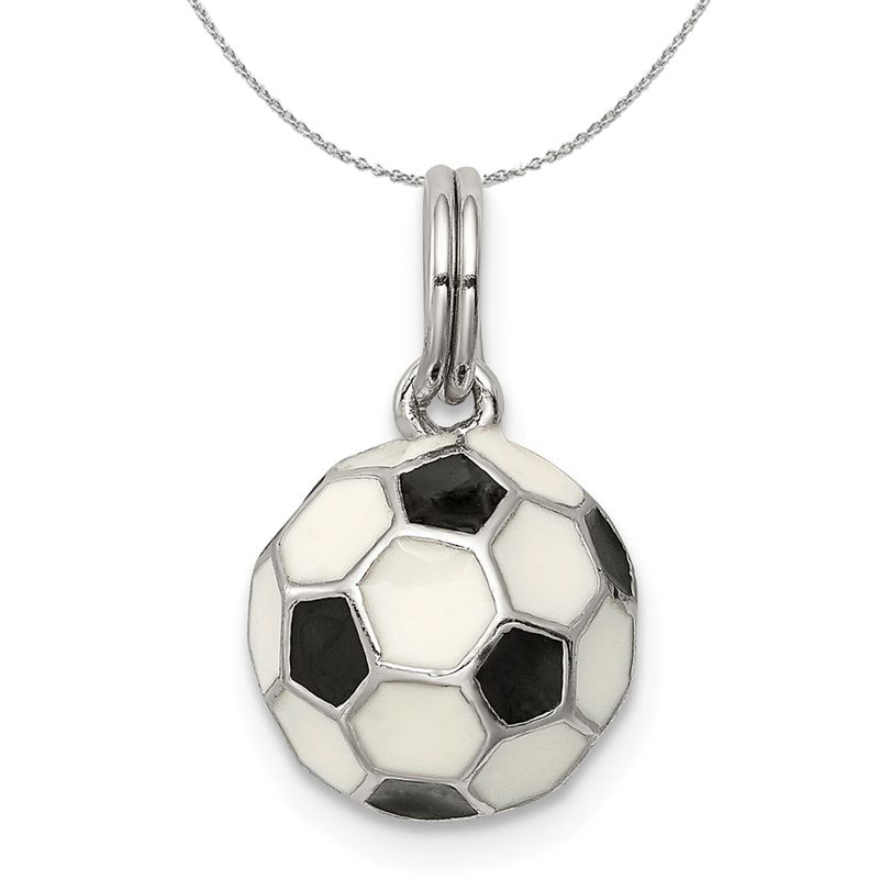 Silver Black And White Soccer Ball Charm, 10mm Necklace - 20 In